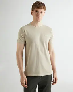 Gant Bawełniany T-Shirt Męski Okrągły Kołnierzyk Slim Fit Beżowy