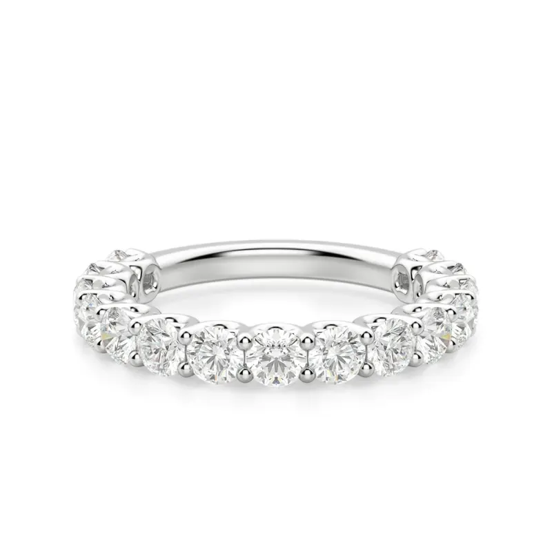 Obrączka Ślubna Half Eternity Scallop Set z Okrągłymi Kamieniami 3.00 mm Laboratoryjny Diament 585 Białe Złoto (14K)