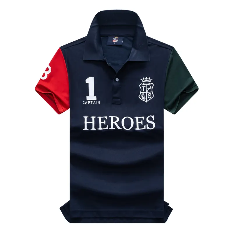 New Oversized Men's Polos Shirts Short Patchwork Sleeve Casual HEROES Collar TEES Shirts Male Clothing for Sports US SIZE 7XL