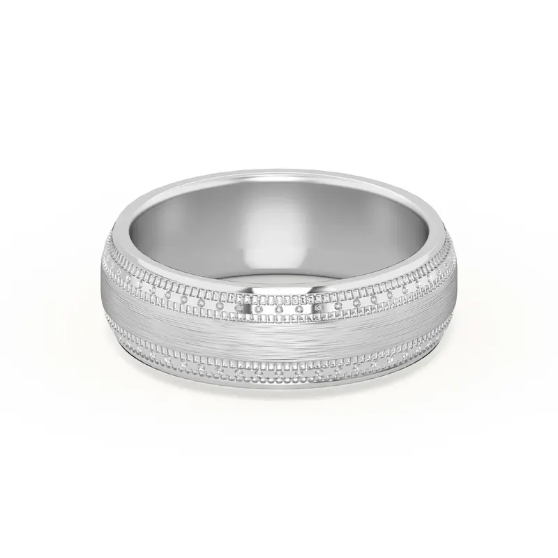 Double Beaded Wysoka Polska Obrączka Ślubna 585 Białe Złoto (14K) 6 MM