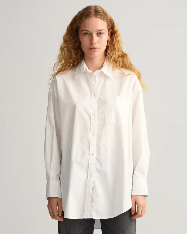 Gant Bawełniana Koszula Damska Z Długim Rękawem Oversize Fit Biała