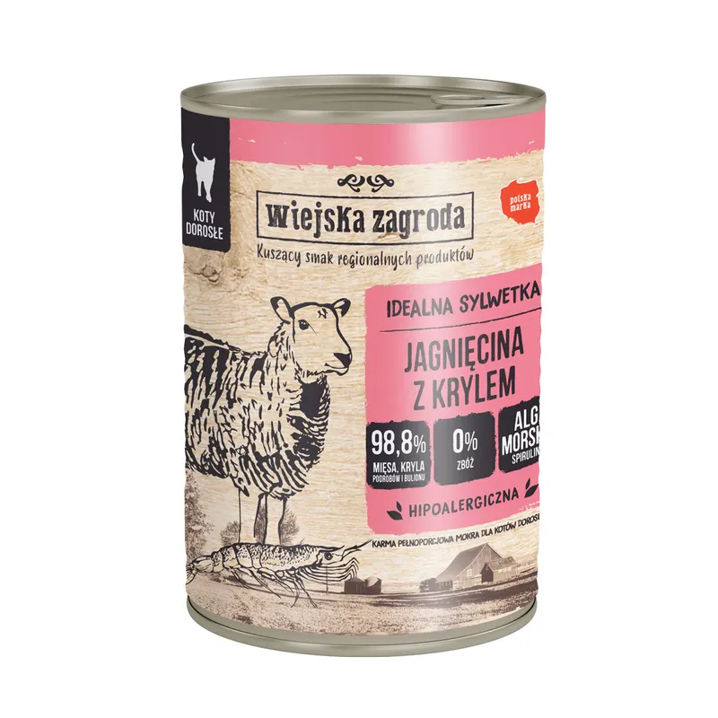 WIEJSKA ZAGRODA Jagnięcina z krylem - mokra karma dla kota - 400g