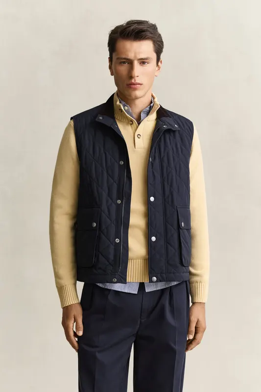 Gant Pikowana Kamizelka Męska Regular Fit Granatowa