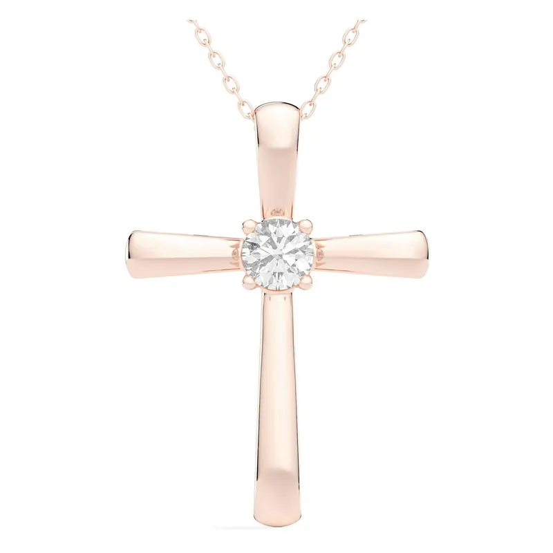 Wisiorek Single Krzyż Okrągły 0.25 kt Laboratoryjny Diament 585 Różowe Złoto (14K)