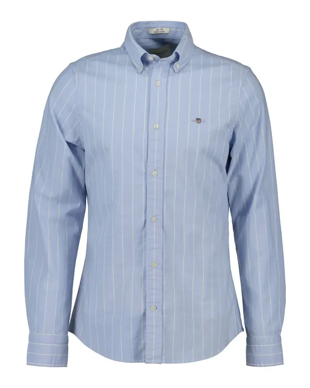 Gant Koszula Męska W Paski Z Długim Rękawem Slim Fit Niebieska