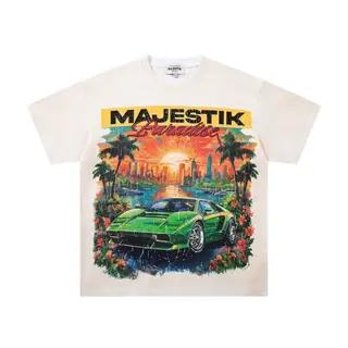 MAJESTIK Street Casual Car Print Short-Sleeved T-Shirt - Men's and Women's American Retro Beaded Loose Summer Top