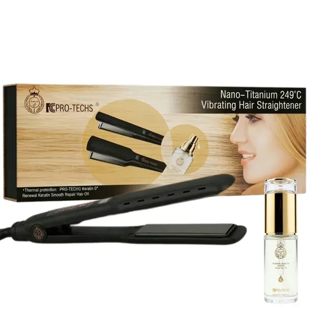Prostownica Nano Titanium 249°C szeroka z wibracjąolejek PRO-TECHS Keratin