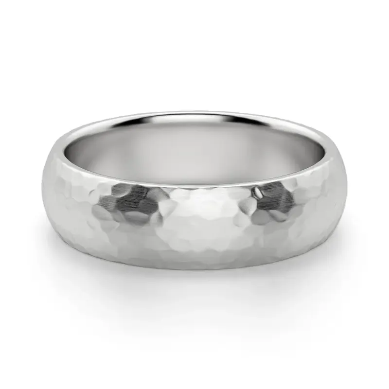 Hammered Comfort Męska Obrączka Ślubna 6 MM 585 Białe Złoto (14K)