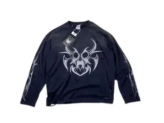 CHEW FOREVER Black Crew Neck Hip-Hop Skull Long-Sleeve T-Shirt for Men Women Retro Distressed Casual Loose Fit New Top