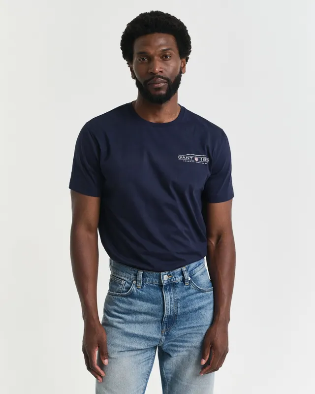 Gant T-Shirt Męski Z Nadrukiem İ Okrągłym Kołnierzykiem Regular Fit