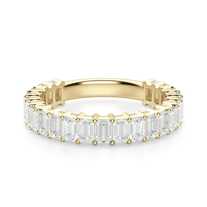 Obrączka Ślubna Half Eternity Szmaragd 3x2 mm Laboratoryjny Diament 585 Żółte Złoto (14K)