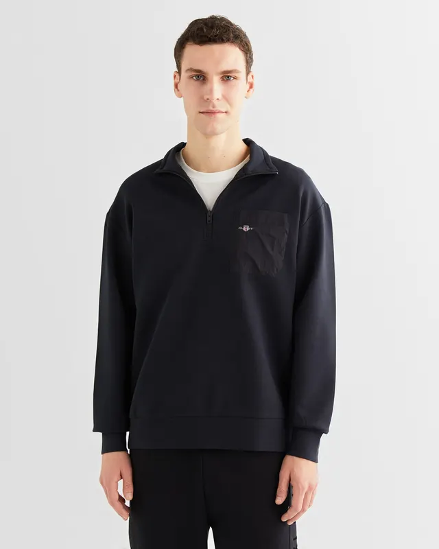 Gant Bluza Męska Z Zamkiem Do Połowy Relaxed Fit Czarna