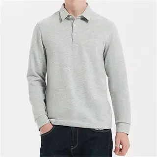 Men's Polo Shirt Fashion long-sleeved T Shirt Cotton Pure Color Casual Shirts Collar Bottoming Tops Autumn