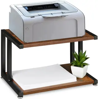 Stojak na drukarkę 2 półki stal MDF ciemny brąz 44 cm
