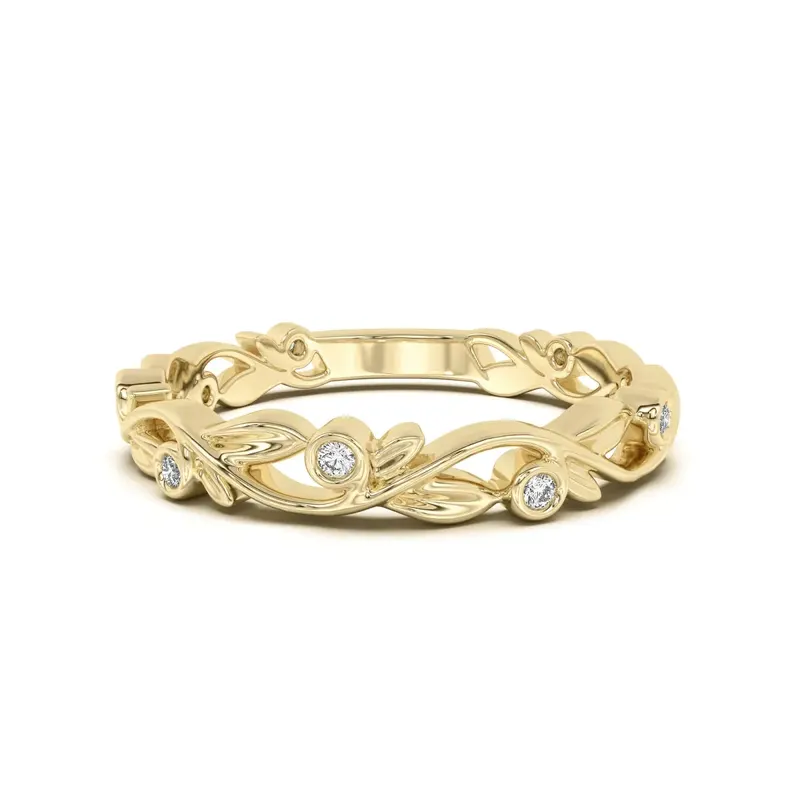 Obrączka Ślubna Petite Vine Bezel Set Laboratoryjny Diament 585 Żółte Złoto (14K)