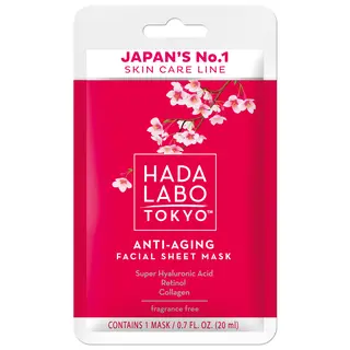 Hada Labo Tokyo Red przeciwzmarszczkowa maska nawilżająca na tkaninie z 4 formami kwasu hialuronowego, kolagenem i retinolem 20 ml