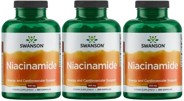 3 x Swanson Niacinamide 500mg 250 kaps Zmęczenie Zdrowe błony śluzowe