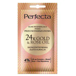 Perfecta 24K Gold&Rose Oil maska silnie regenerująca przeciwzmarszczkowa z 24K złotem, Lift-up Complex, masłem shea i olejem migdałowym 8 ml