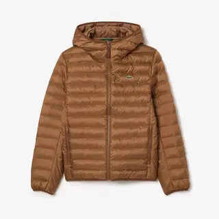 Lacoste Wodoodporna Pikowana Kurtka Puchowa Z Kapturem Męskie Brązowy