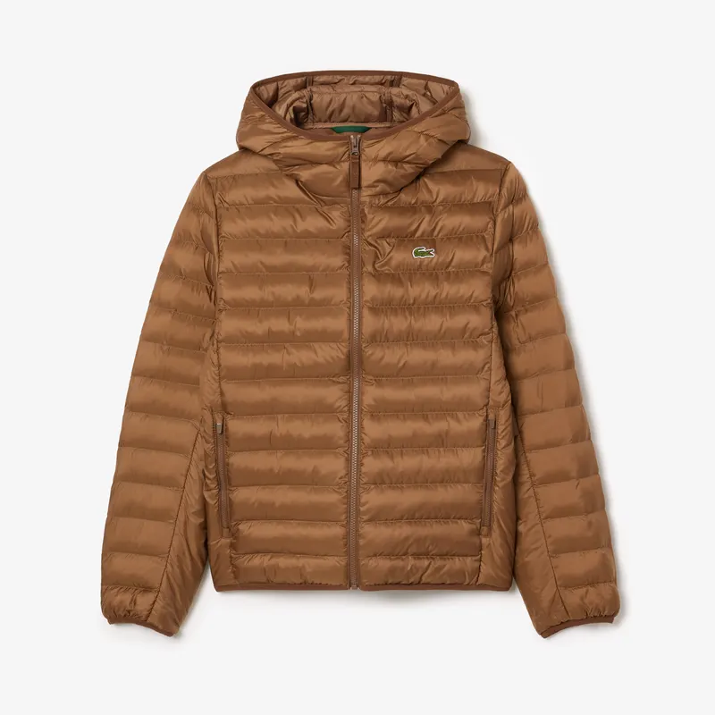 Lacoste Wodoodporna Pikowana Kurtka Puchowa Z Kapturem Męskie Brązowy