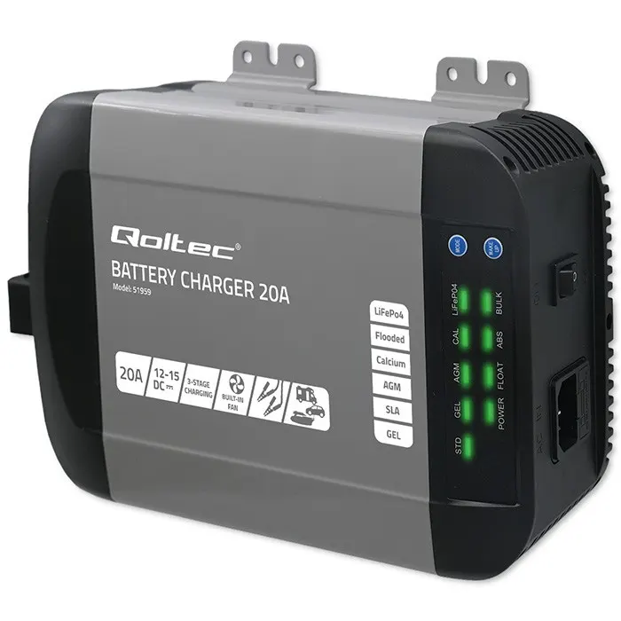 Qoltec Inteligentna ładowarka Monolith do akumulatorów LiFePO4 AGM GEL SLA | 20A | 12V