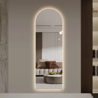 Łukowate ścienne lustro na całą postać LED 150×50 cm z podświetleniem, ściemnialne sterowanie dotykowe, 3 temperatury barw (3000K/4000K/6000K) i fun..