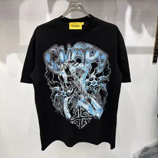 Guapi Retro Street Hip-Hop Mesh Print Summer New Style Men's and Women's Loose Round-neck Short-Sleeve T-Shirt