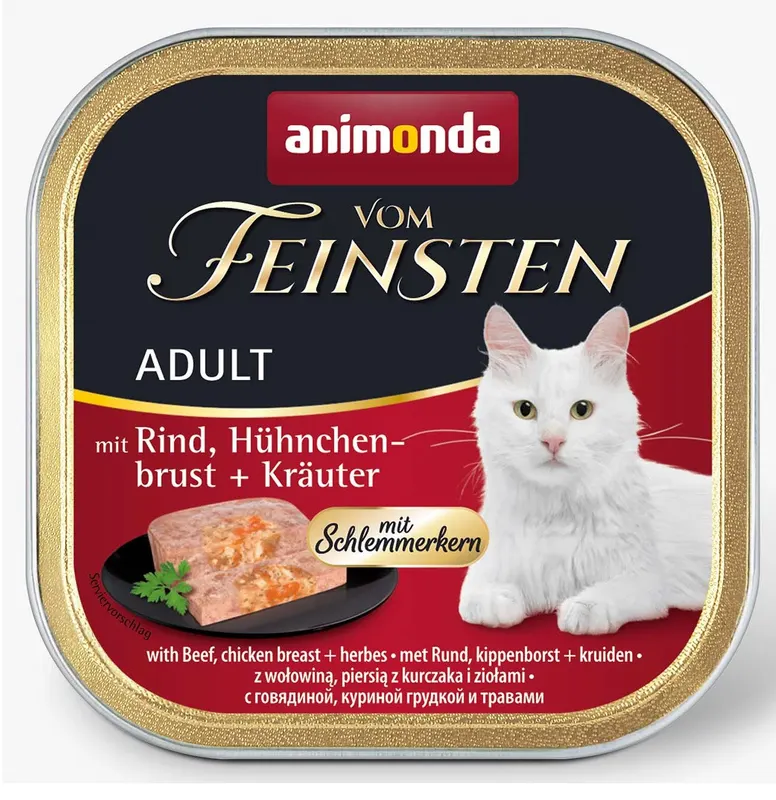 ANIMONDA Vom Feinsten Adult Wołowina, pierś z kurczaka i zioła - mokra karma dla kota - 100g