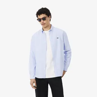 Lacoste Koszula Oxford W Paski Regular Fit Męskie Niebieski