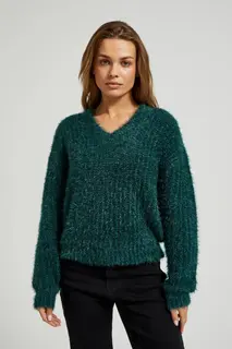 Puszysty sweter z metaliczną nitką zielony