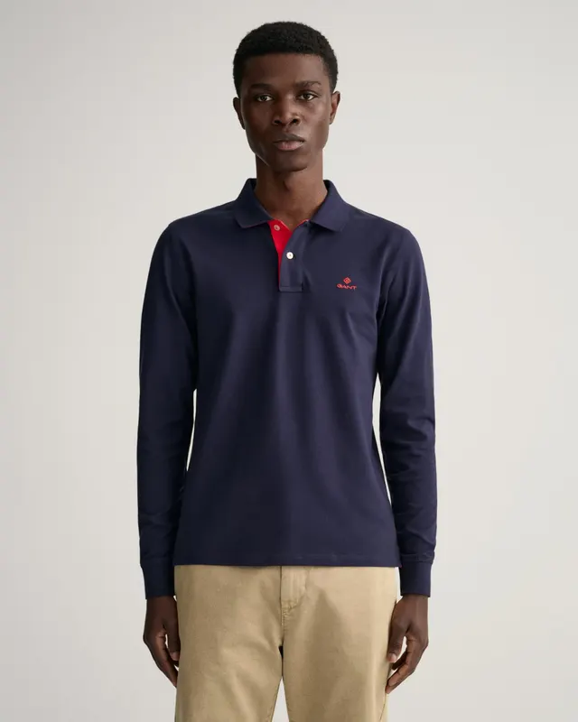 Gant Polo Męskie Z Długim Rękawem Z Kołnierzykiem Polo Regular Fit