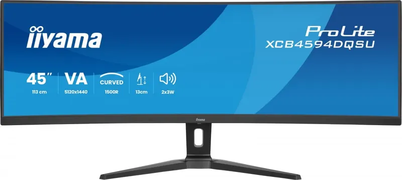 IIYAMA Monitor ProLite 44.5 cala XCB4594DQSU-B1 ,VA,DQHD,2xDP,2xHDMI,1500R,32:9, 450 cd/m2, 3000:1, USB HUB x4 (2x Type-A, 2x Type-C), 2 x 3W