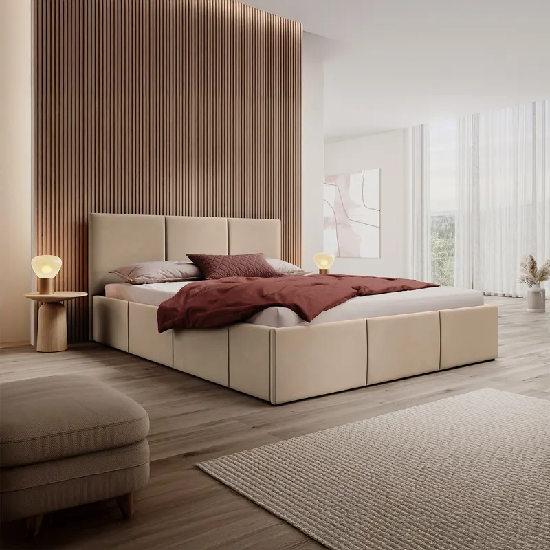 Łóżko tapicerowane z pojemnikiem SFG0159 | 180x200 | Welur | Beż #6 | OUTLET