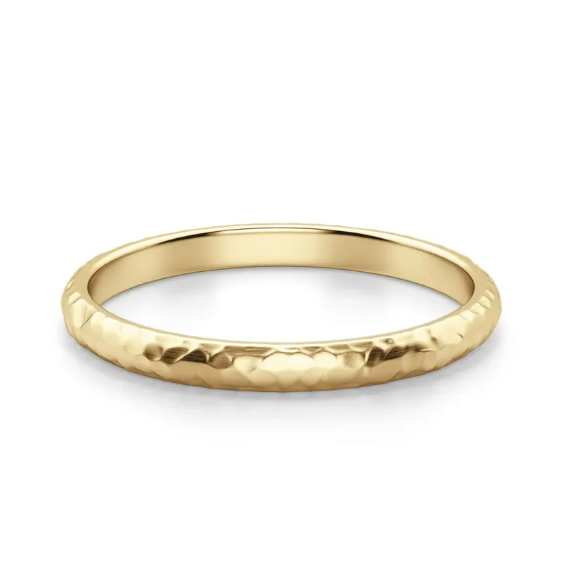 Hammered Comfort Męska Obrączka Ślubna 2 MM 585 Żółte Złoto (14K)