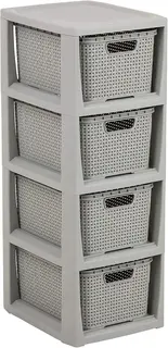 Regał rattanowy jasnoszary 4 kosze organizer 29,5 x 24 x 64,2 cm