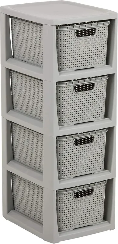 Regał rattanowy jasnoszary 4 kosze organizer 29,5 x 24 x 64,2 cm