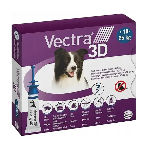 CEVA Vectra 3D (10-25kg) - krople przeciw pasożytom dla psa - 3 x 2,5ml