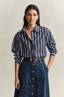 Gant Koszula Damska W Paski Relaxed Fit Granatowa