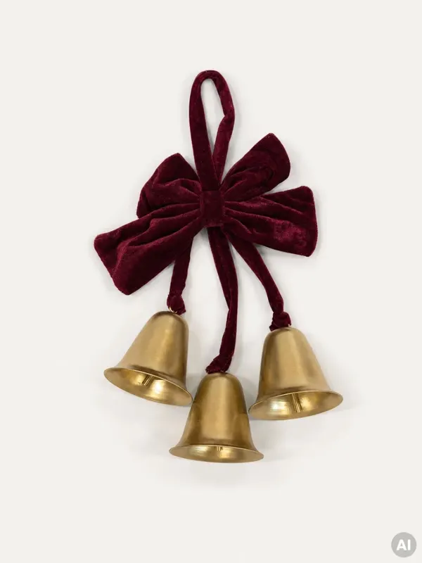 Zawieszka BEELO metalowe duże złote dzwonki z kokardą 11x6,5x33 cm