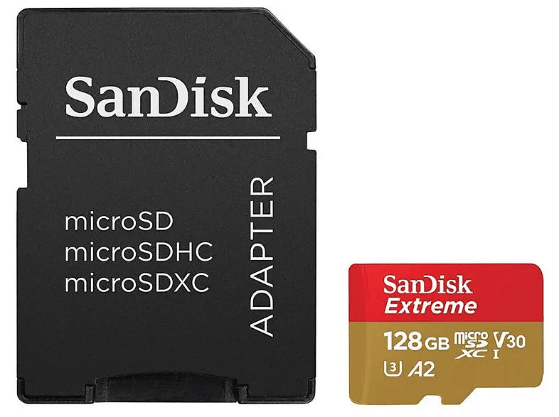 Karta pamięci SANDISK microSDXC Extreme 128GB 190MB/s A2 C10 V30 UHS-I U3 SDSQXAA-128G-GN6MA