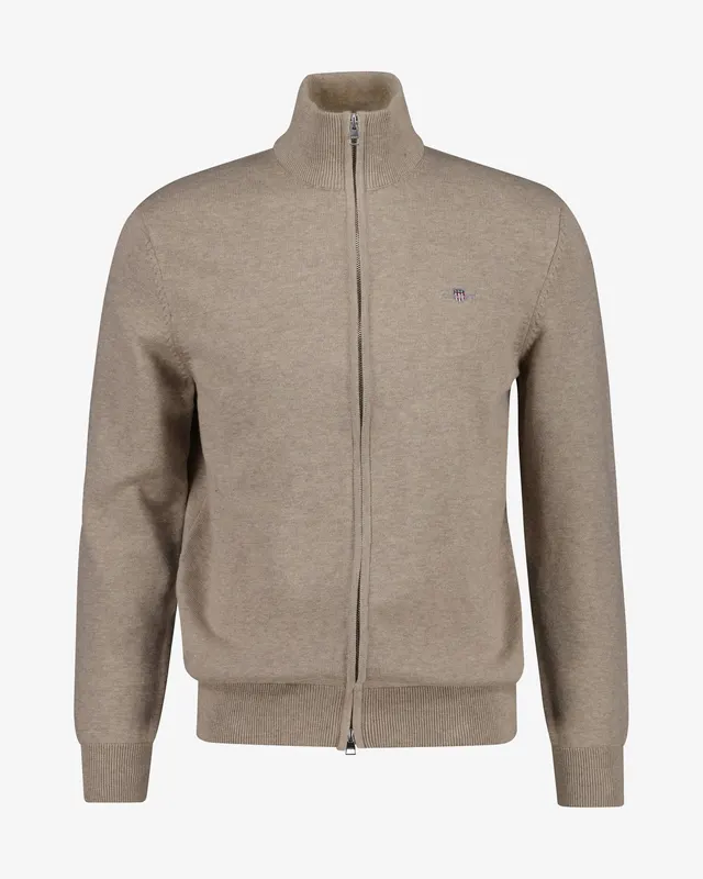 Gant Sweter Męski Z Zamkiem Regular Fit Beżowy