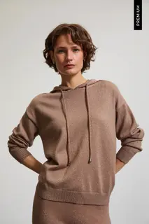 Sweter z kapturem beżowy