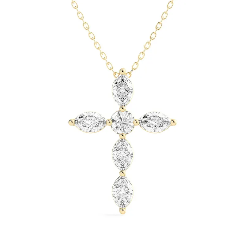 Wisiorek Krzyż Markýzový 1.00 krt Laboratoryjny Diament 585 Żółte Złoto (14K)