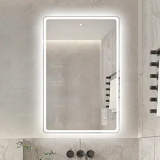 Bezramowe lustro łazienkowe LED 60×100 cm z matowym podświetleniem przednim, funkcja przeciwmgielna, 3 kolory światła, bezstopniowa regulacja jasnoś..