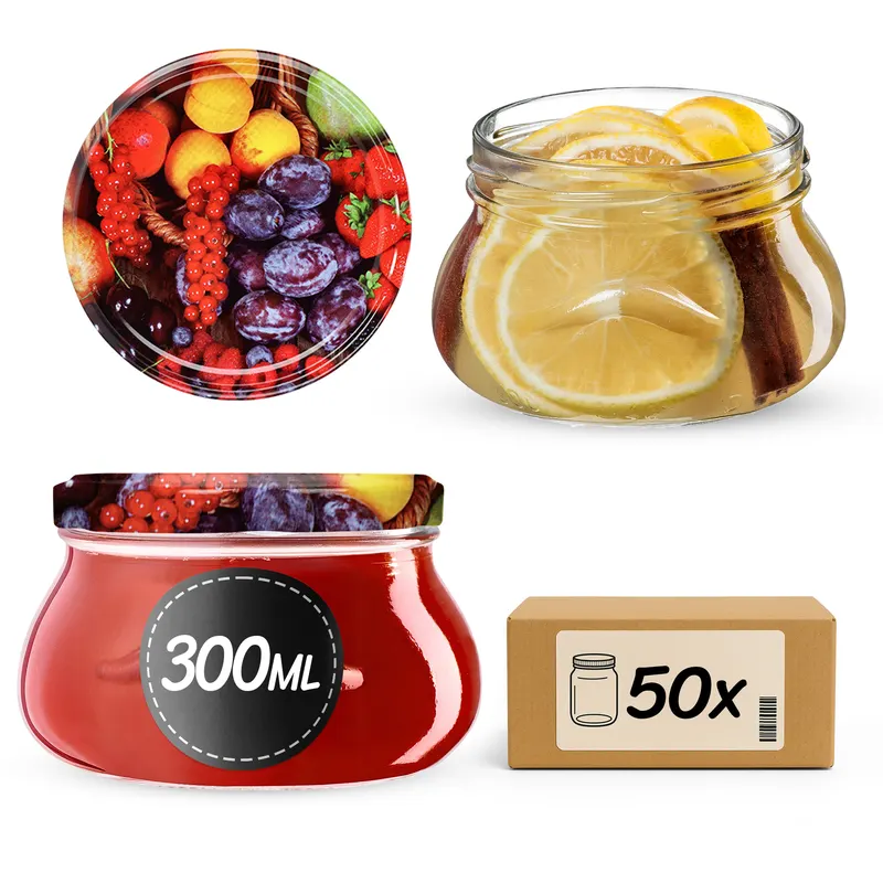Słoiki na przetwory Raja 300ml 50szt fi 82 mm + wieczka "Mix owoców"