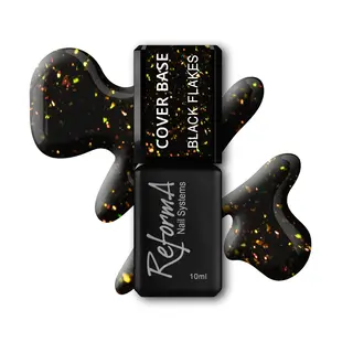 Opalizująca, czarna, kolorowa, kryjąca baza hybrydowa - Black Opal Flakes, 10 ml