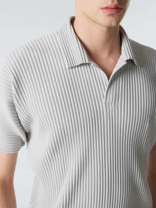 Men's Miyake Pleated Polo Shirt Short Sleeve Lapel Collar Breathable Stretch Lightweight Loose Fit Casual Summer Golf Top
