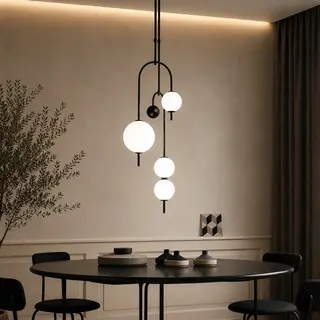 LUNOVA – Designerska lampa wisząca LED z mlecznymi kulami | Czarna | Regulowana wysokość