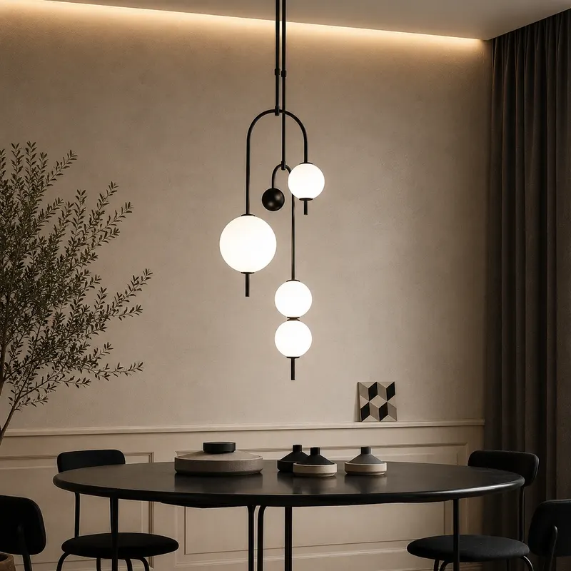 LUNOVA – Designerska lampa wisząca LED z mlecznymi kulami | Czarna | Regulowana wysokość
