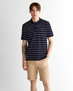 Gant Polo Męskie W Paski Z Krótkim Rękawem Regular Fit Granatowe